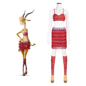 Zootopia Gaggle Sheep Cosplay Costume <b>Red</b> <b>Sequin</b> Top Skirt Thigh High Socks Adult Women Stage Performance Halloween Outfit - Product Image 1