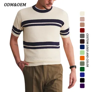 Camisa informal de algodón para hombre personalizada OEM del fabricante, camisa polo a rayas de punto de verano de manga corta