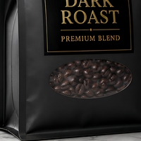 Sachet refermable personnalisé avec fenêtre pour l'emballage de café torréfié foncé en grains entiers, mélange premium