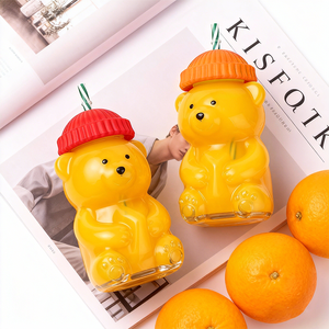 Botella <span class=keywords><strong>de</strong></span> Vidrio <span class=keywords><strong>de</strong></span> 600 ml con Forma <span class=keywords><strong>de</strong></span> Oso, con Tapa <span class=keywords><strong>de</strong></span> Paja y Tapa Colorida para Jugo, Café, Leche, Té, Bebidas, para Niños - Product Image 5