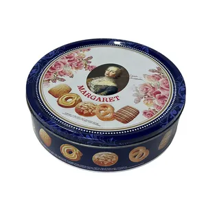 Custom Logo Printing Food Grade Round Biscuit Tin Box Cookie Tin Vessel Chocolate Tin Case Embossed