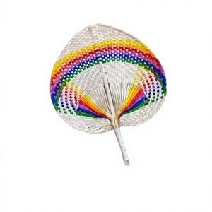 Éventail en bambou fait main BLUE LOTUS, peint en arc-en-ciel, décoration traditionnelle pour la maison, artisanat naturel, création d'art par Charlie Dinh - Product Image 1
