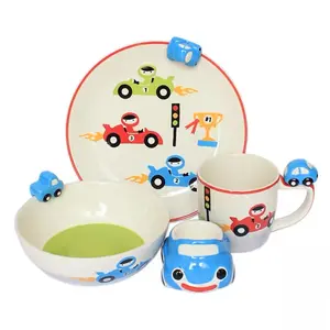 Набор керамической посуды для детей, набор с 3D рисунком животного, с мультяшным рисунком, керамическая посуда, чаша, кружки и тарелка