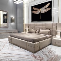 Ensemble de lit plate-forme King-Size de luxe moderne italien Cream Puff Soft Senna Matelas en MDF Cadre circulaire rotatif Rangement extensible