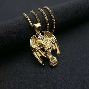 Men's Titanium Steel Dragon <b>Cross</b> Pendant Necklace Gold Plated Stainless Steel <b>Chain</b> Asymmetry Design Gift Jewelry - Product Image 2