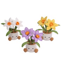 Ornamen Pot Bunga Narcissus Rajutan Katun Amigurumi, Desain Karakter Berkaki, Estetis, Ramah Lingkungan, Dekorasi Ruangan