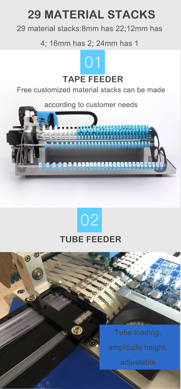 Manual Operation Desktop 2 Head Charmhigh Pick And Place Feeder Technology