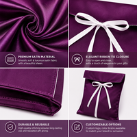 Sac enveloppe en satin violet imprimé de logo personnalisé extension de cheveux paquet de perruque pochette cosmétique cadeau en soie sac cache-poussière en satin