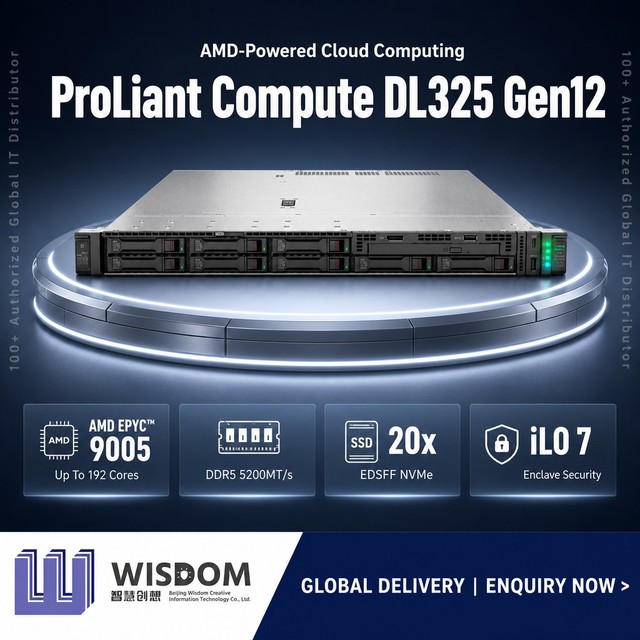 Brand HPEs ProLiant Compute DL325 Gen12 AMD EPYC 9005 6TB DDR5 5200MT EDSFF NVMe PCIe Gen5 Virtualization 1U Rackmount Server