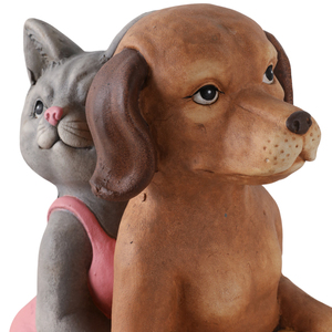 Statua da giardino in resina di cane e gatto che guidano uno scooter, decorazione da esterno per patio. - Product Image 6