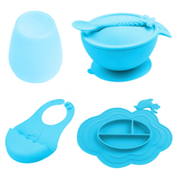 Prix usine ensemble de vaisselle écologique incassable enfants Silicone bavoir cuillère bol 0-12 mois bébé fournitures vert sain