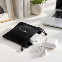 Sac à cordon en tissu noir écologique avec logo personnalisé, pochette réutilisable en toile de coton, emballage cadeau pour bijoux, sac anti-poussière
