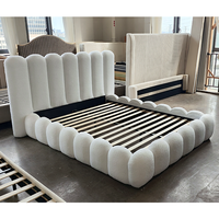 Muebles de Cama Modernos de Lujo Ligero con Tapicería de Lana para Dormitorio, con Decoración de Rayas y Cabecera de Espuma Suave, Venta al Por Mayor de Fábrica