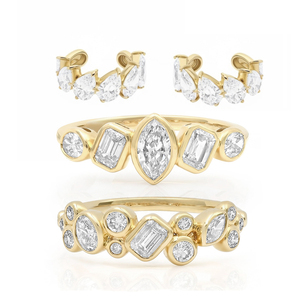 Bague de mariage Gemnel en argent 925 avec grappe de diamants sertie clos, forme mixte, coupe éternelle - Product Image 1