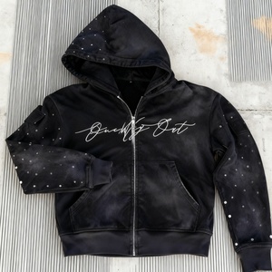 Sudadera con Capucha para Hombre, OEM, 500gsm, Personalizada, Ecológica, Transpirable, Estilo Urbano, Felpa Francesa, con Pedrería, Efecto Desgastado por el Sol, Lavado Ácido, con Parches - Product Image 3