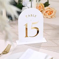 Numéros de Table de mariage en arc noir supports 1-30 feuille d'or imprimé 5x7 porte-signes acryliques Double face pour anniversaire