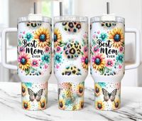 3 Couleurs Best Mom Ever 40oz Gobelets en acier inoxydable Papillons Floral Wrap Mama Tournesols Tasses de voyage pour les cadeaux de fête des mères