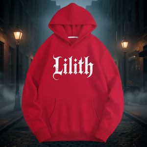 Sweat-shirt décontracté pour femme imprimé Lilith de style gothique, 100% polyester tricoté avec poches, mode automne, couleur rouge - Product Image 2