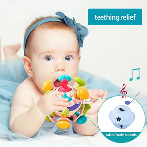 Juguetes para bebés recién nacidos <span class=keywords><strong>4</strong></span> en 1, juguete <span class=keywords><strong>de</strong></span> dentición <span class=keywords><strong>de</strong></span> silicona para bebés, pelota <span class=keywords><strong>de</strong></span> agarre manual, sonajero infantil, juguetes <span class=keywords><strong>de</strong></span> bola <span class=keywords><strong>de</strong></span> átomo <span class=keywords><strong>de</strong></span> Manhattan relajantes - Product Image 5