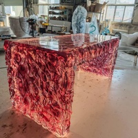Comptoir de bar en résine transparente personnalisé avec bande LED intégrée, mobilier pour hôtel, villa, maison
