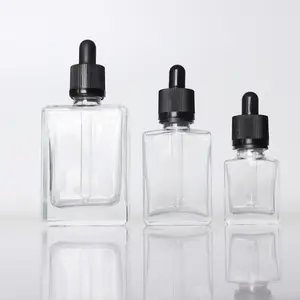 15ml 30ml 50ml 60ml 100ml rectangular square glass dropper bottle with childproof cap /30ml glass essential olive oil bottles