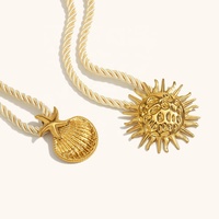 Dingran 2025 vente chaude en acier inoxydable exagéré corde tressée soleil et coquille pendentif colliers