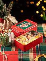 Cartoon Christmas Tin Box with Matching Greeting Cards, Stickers & Holiday Wishes for Cookie Candy Baking Gifts