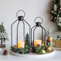 Candelabro Grande Moderno Negro, Decoración Rústica, Portavelas, Portavelas de Jarra, Portavelas de Palo con Vela LED