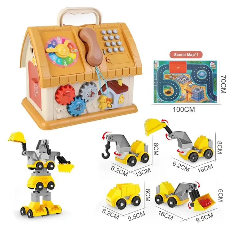 Play House telefono educativo divertente musica elettrica giocattoli interattivi blocchi di costruzione fai da te auto di ingegneria con mappa per bambini