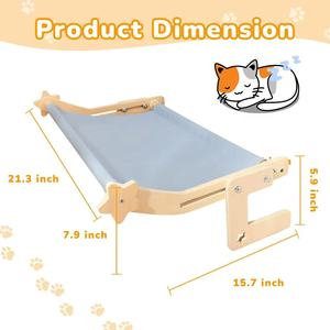 Hamaca de madera para gatos, cama rectangular ajustable para gatos medianos, diseño de estrella para tomar el sol en ventana o balcón - Product Image 5