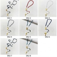 Collier chapelet en perles de cristal, crucifix catholique Saint Benito, pendentif croix en acier inoxydable plaqué or, bijoux religieux de prière