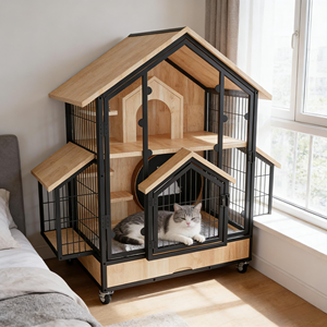 Kandang Hewan Peliharaan Bentuk Rumah untuk Kucing & Anjing - Kandang Dalam Ruangan Mewah dengan Roda & Laci Penjualan Langsung Pabrik Grosir - Product Image 6