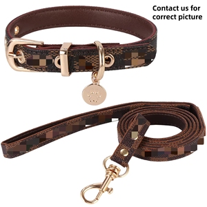 Großhandel Designer Hundehalsband und Leine Set Weich Verstellbar Modisch Kariert <span class=keywords><strong>PU</strong></span>-Leder Haustierhalsband - Product Image 4