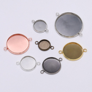 Gemstone <b>Basin</b> Pendant 10-25mm <b>Round</b> Double Ring Tray Silver Gold Rose Gold Antique Bronze Rhodium Gunmetal Jewelry Base - Product Image 4