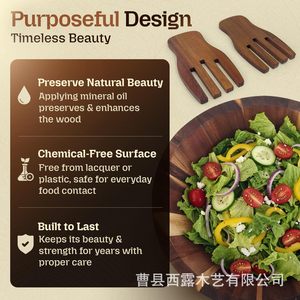 ชามสลัดอะคาเซียขนาดใหญ่ Nazox พร้อมที่จับสลัดไม้สำหรับใช้ในครัว - Product Image 4