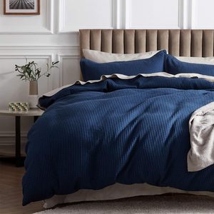 Weiche 100% Baumwolle <span class=keywords><strong>Queen</strong></span>-<span class=keywords><strong>Size</strong></span> Waffelmuster Bettbezug-Set mit Blumenmuster Gefaltete Kissenbezüge Bettwäsche-Kollektion - Product Image 2