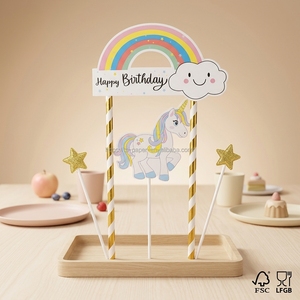 Décoration de <span class=keywords><strong>gâteau</strong></span> <span class=keywords><strong>Licorne</strong></span> Joyeux Anniversaire Remise de Diplôme Bannière Arc-en-ciel en Papier Couleurs et Formes Personnalisables Kit de Décoration de Fête DIY - Product Image 1