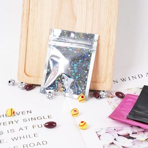En stock: Bolsa de plástico pequeña con cierre hermético de aluminio holográfico negro, metálica, a prueba de olores, con sellado de 3 lados y cierre ziplock. - Product Image 5