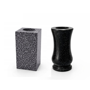 Vase de sol Art Déco en granit noir premium, 28 cm, rond, robuste pour fleurs de cimetière, durable, usage extérieur commémoratif - Product Image 1