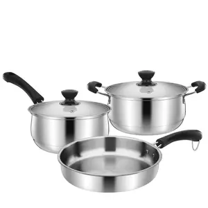 Set panci Stainless steel, 3 buah panci susu set wok