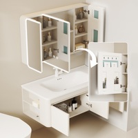 Meuble-lavabo de salle de bain flottant moderne, armoire en aluminium alvéolé avec vasque intégrée en céramique, miroir LED intelligent arrondi