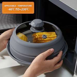 כיסוי צלחת מתקפל מכסה מכסה סיליקון זכוכית מעוטר כיסוי מגן מזון בטוח מזון מכסה סיר מכסה - Product Image 4