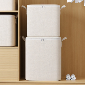 Cotton Linen Storage Bag Off White Rectangle Large Capacity Clothing Organizer Moving Seasonal Storage - Product Image 4