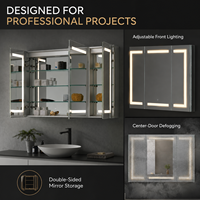 Armoire de salle de bain murale moderne avec miroir LED, corps en acier inoxydable et étagères en verre trempé pour hôtels et appartements