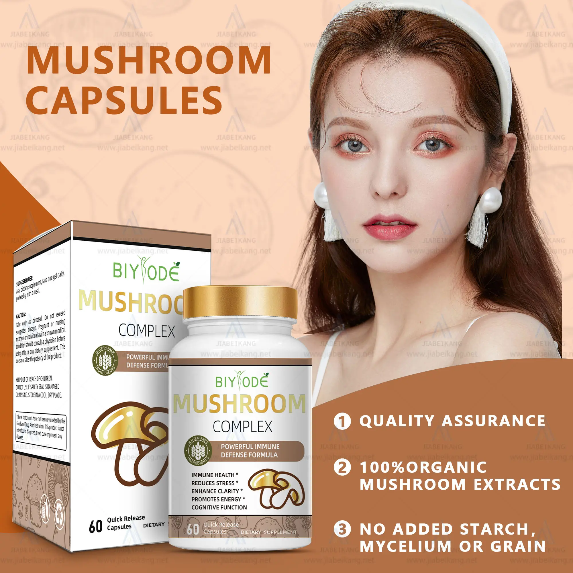 Extrait de champignon BIYODE chaga fonctionnel pour alpha cerveau focus booster marque privée en gros champignon capsules de pilules