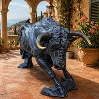 Décoration de taureau en bronze coulé artisanal, surface effet fondue peinture artistique, pièce personnalisable de qualité muséale, sculpture en bronze