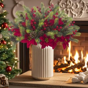 Ramas de Aloe Vera con Bayas Rojas para Decoración de Árboles de Navidad, Manualidades, Centro de Mesa Interior, Ramo Navideño Artificial de 1 Pieza con Piñas - Product Image 5