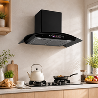 Hotte de cuisine électrique murale 900 mm, faible niveau sonore, design en verre incurvé et métal, filtre en aluminium, classe d'efficacité énergétique