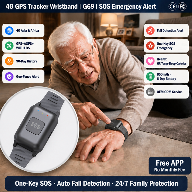 Elderly 4G GPS Bracelet Tracker G69 Support Fall Detection Monitor SOS Button Alarm Temperature & Heart Rate Monitoring