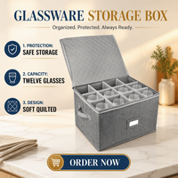 Étui de rangement rigide empilable en tissu cationique pour verres à pied, gris, pour flûtes à champagne et verres à boire, avec poignée de transport